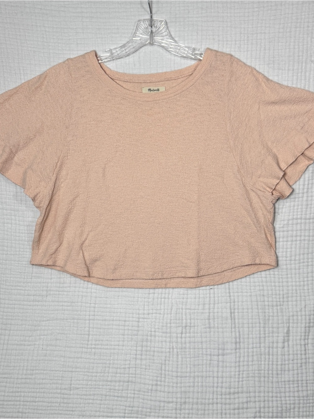Madewell XS Blush Pink Textured Boxy Crop Top Short Sleeve Casual Tee